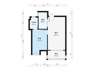 中海派小区1室2厅户型图1