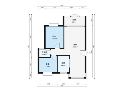 伟奇豪庭小区2室1厅户型图2