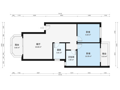 万科四季花城六期小区2室2厅户型图1