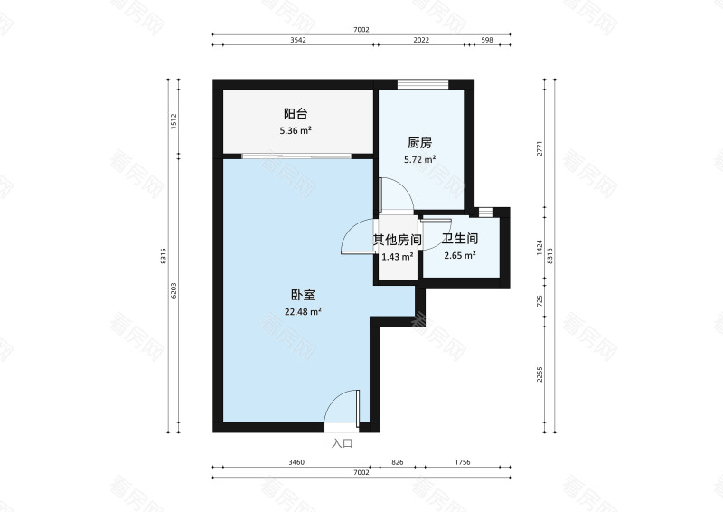 锦绣海湾城六期小区1室1厅户型图2