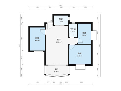 东海湾公寓小区3室2厅户型图2