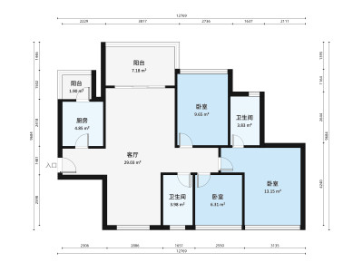 京基御景印象三期小区3室2厅户型图4