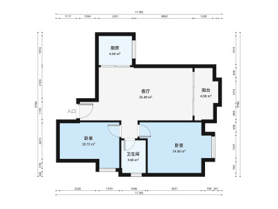 财富世家一二期小区2室2厅户型图1