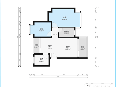 富通城一期小区2室2厅2卫户型图3