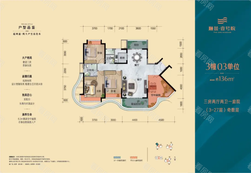 顺景壹号院小区3室2厅2卫户型图4