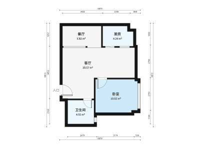 上品花园小区1室1厅户型图2