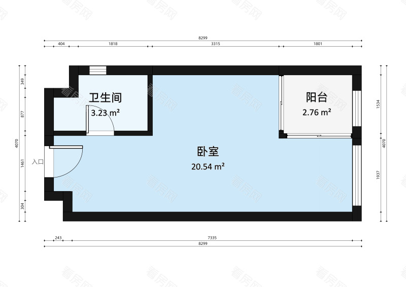 完美金鹰广场小区1室1厅户型图2