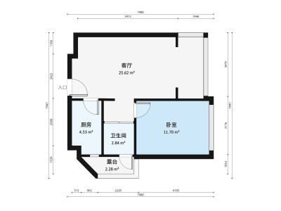 华发悦府小区1室1厅户型图1