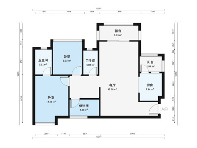 优悦城小区3室1厅户型图3