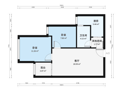 华盈尚轩小区2室1厅户型图4