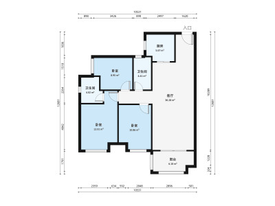 美的明湖观澜别墅小区3室1厅户型图2
