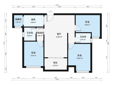 大翼御景豪庭小区3室1厅户型图2