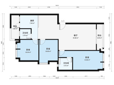 府又祥兴苑小区3室1厅户型图2