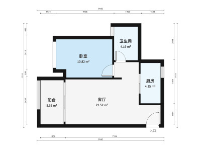 万科金域蓝湾一期小区1室1厅户型图2