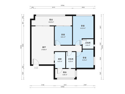 城东名门小区3室1厅户型图3