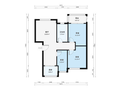文锦渡海关三院生活区小区3室1厅户型图3