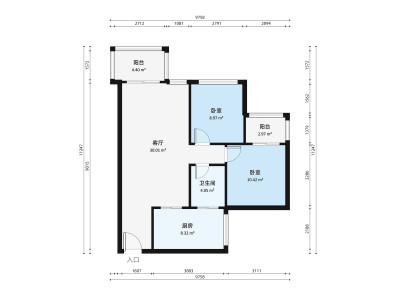 缤纷假日豪园小区2室1厅户型图4