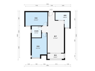 中海国际社区锦园小区2室2厅户型图1