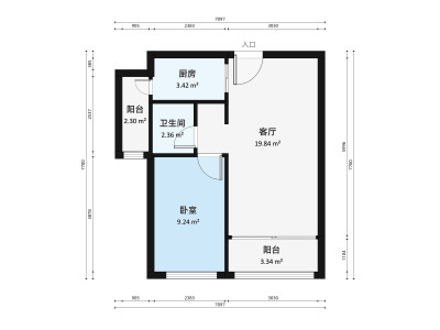 中惠卡丽兰小区1室1厅户型图1