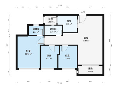 万代公馆小区3室1厅户型图1