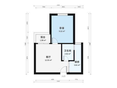 华达园公寓小区1室1厅户型图3