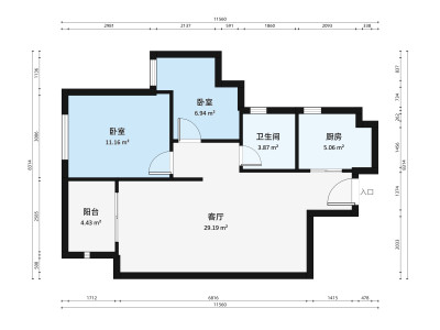 雅居乐万象郡泊岸小区2室1厅户型图4