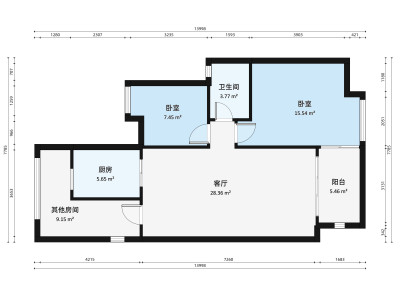 时代山湖海小区2室1厅户型图5