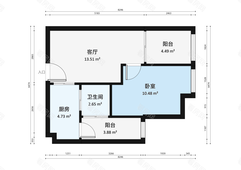 正和中州小区1室1厅户型图2