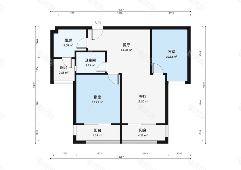 远洋城天曜南区小区2室2厅户型图