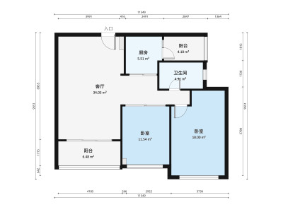岭南天地尚苑小区2室2厅户型图1