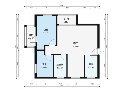 皇洲花园小区2室2厅户型图1