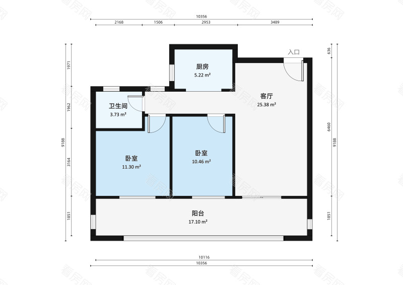 江山里榕府小区2室2厅1卫户型图3