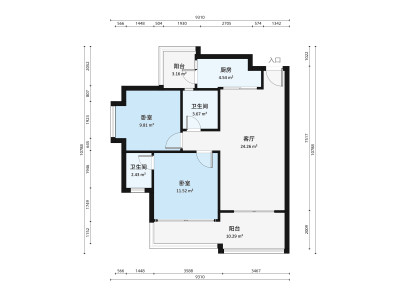 大信海岸家园西区小区2室1厅户型图3