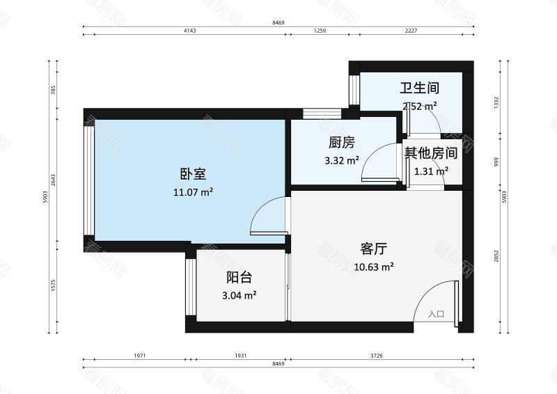 未来荟小区1室1厅户型图3