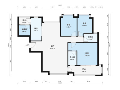 国华花园小区3室1厅户型图3