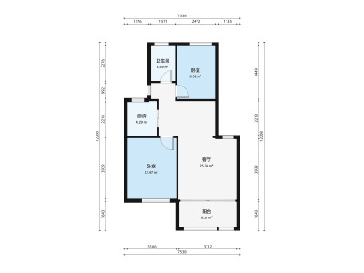 颐海园小区2室2厅户型图1