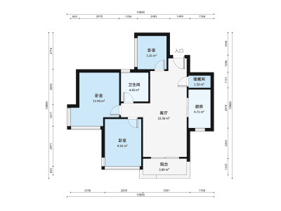 观荟名庭小区3室1厅户型图2