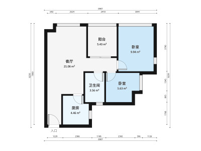金域东郡小区2室2厅户型图1