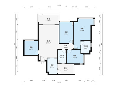 山水一品小区3室2厅户型图3