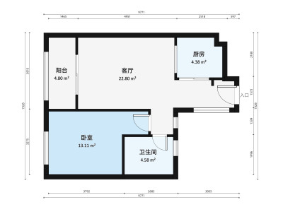 江山里熙岸小区1室1厅户型图1