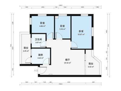 龙秀街小区小区3室1厅户型图1