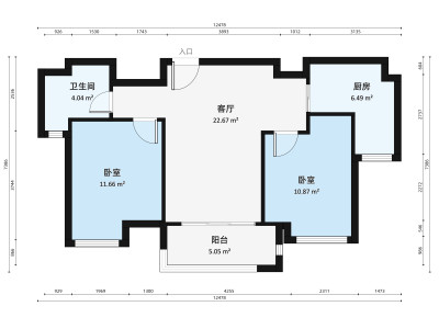 保利中央公馆小区2室2厅户型图1
