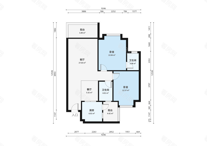 海尚绿洲小区2室2厅户型图