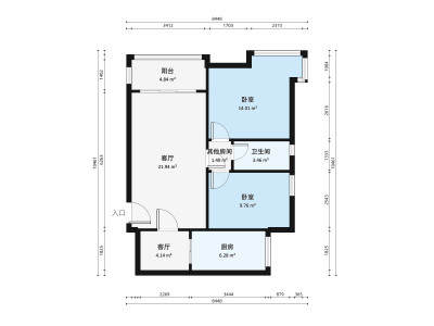 宏逸华庭小区2室1厅户型图3