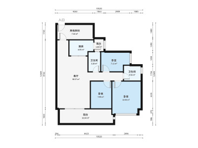 锦绣海湾城七期小区1室3厅户型图3