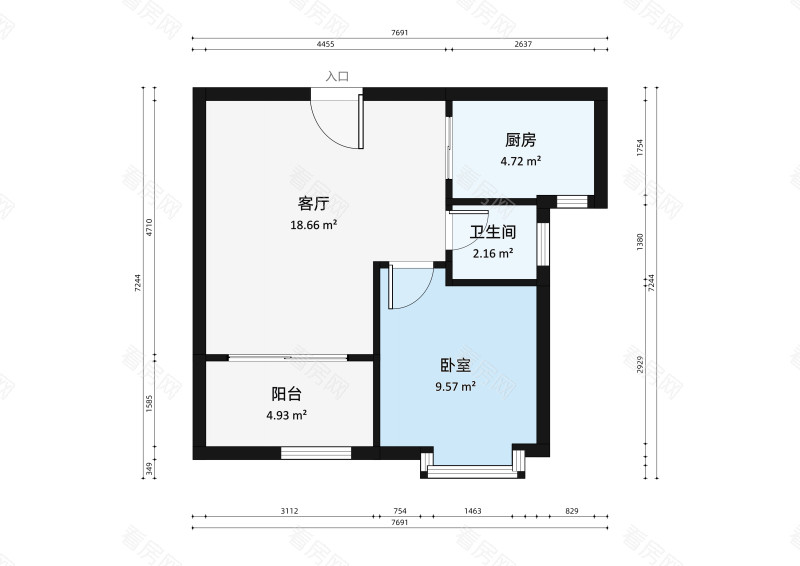 锦绣荣城小区1室1厅户型图7
