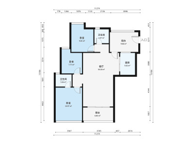 地铁金融城小区3室2厅户型图1