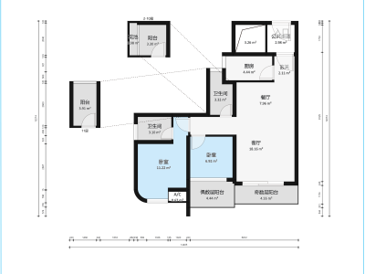 山海上城一期小区2室2厅2卫户型图2