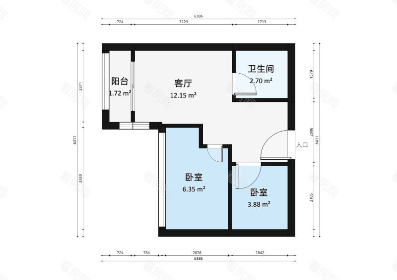 冠星金牛座 2室1厅 34.45㎡ 满五年_冠星金牛座二手房户型图片7