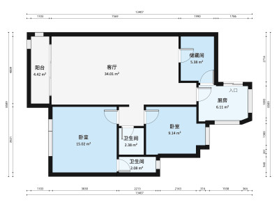 保利紫山国际花园小区2室1厅户型图3
